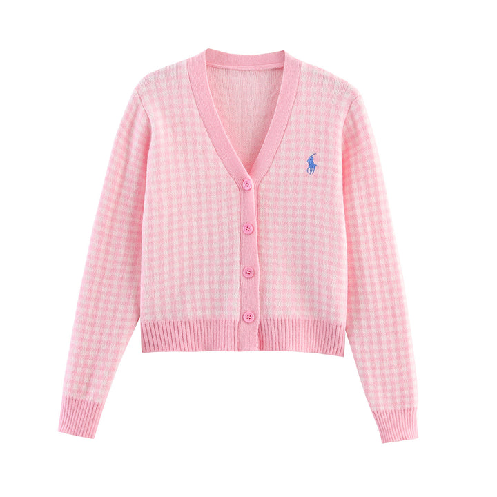 Damen Strickjacke mit Karomuster und Knopfdetails Drune