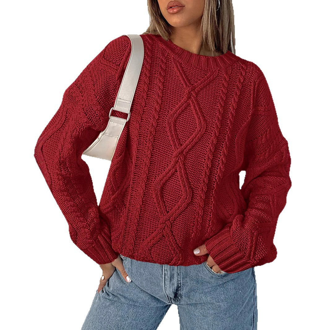 Damen Grob gestrickter Pullover mit Zopfdesign Drune