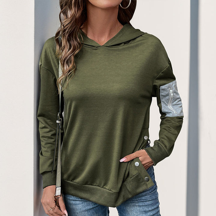 Damen lässiger Kapuzenpullover mit seitlichem Reißverschluss und modischen Akzenten Drune