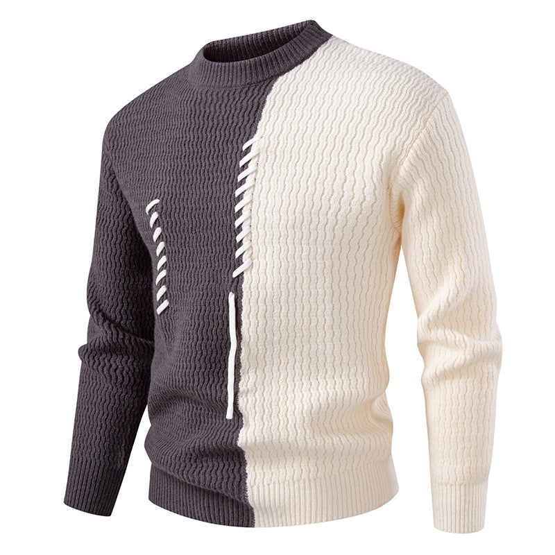 Herren nan zweigeteilter Strukturstrickpullover mit Zierband-Detail und Rundhalsausschnitt Drune