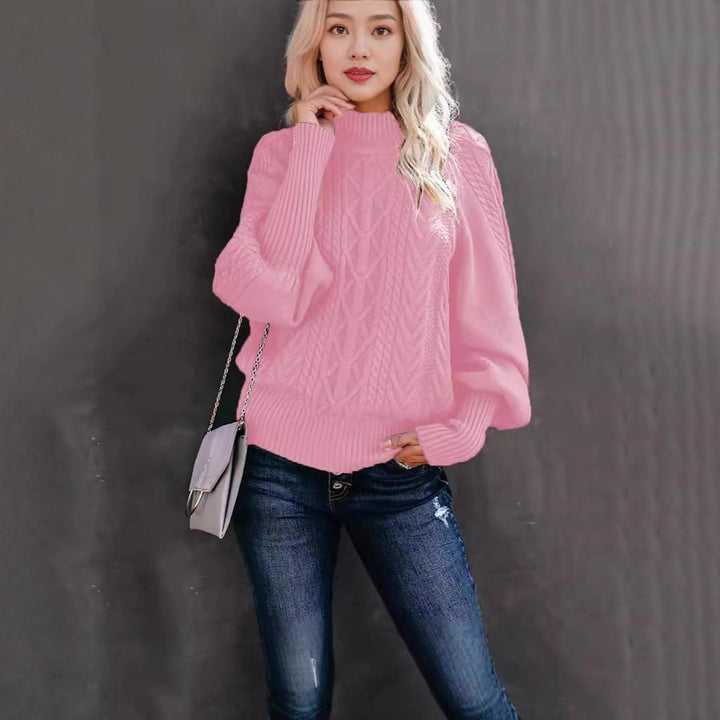 Damen Strickpullover mit hohem Kragen und volumetrischen Ärmeln Drune