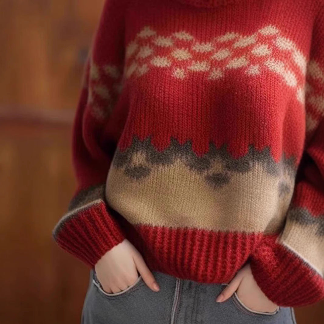 Damen Großer, lässiger Strickpullover mit grafischem Muster Drune