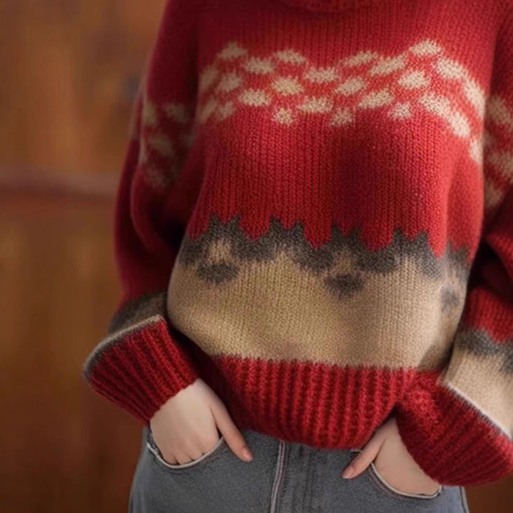 Damen Großer, lässiger Strickpullover mit grafischem Muster Drune