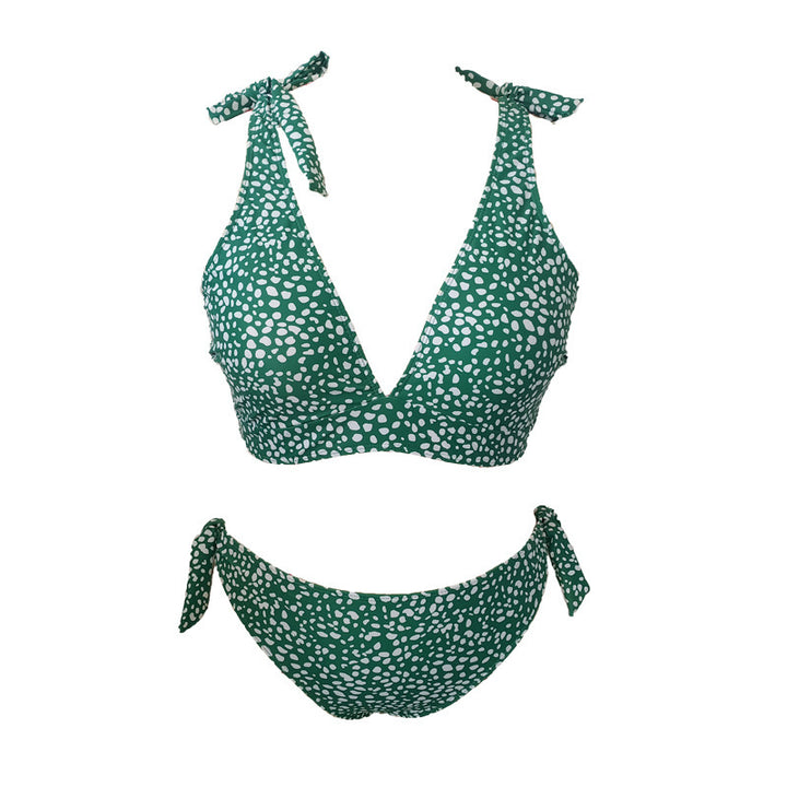 Damen Triangel-Bikini mit verspielten Schleifen und modischem Muster Drune