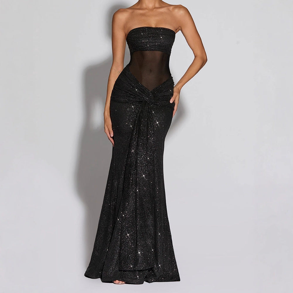Damen Glamouröses Abendkleid mit schimmerndem Obermaterial Drune