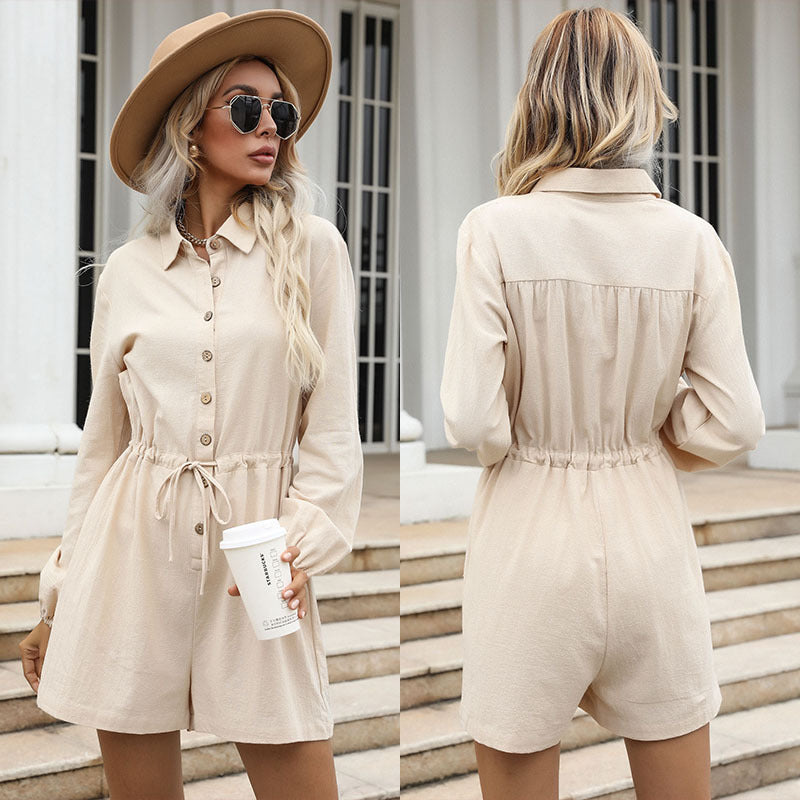 Damen Kurzoverall mit Taillenzug und stylischem Knopfdesign Drune