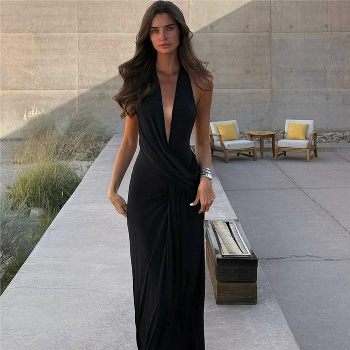 Damen Elegantes Wickelkleid mit tiefem V-Ausschnitt und fließendem Schnitt Drune