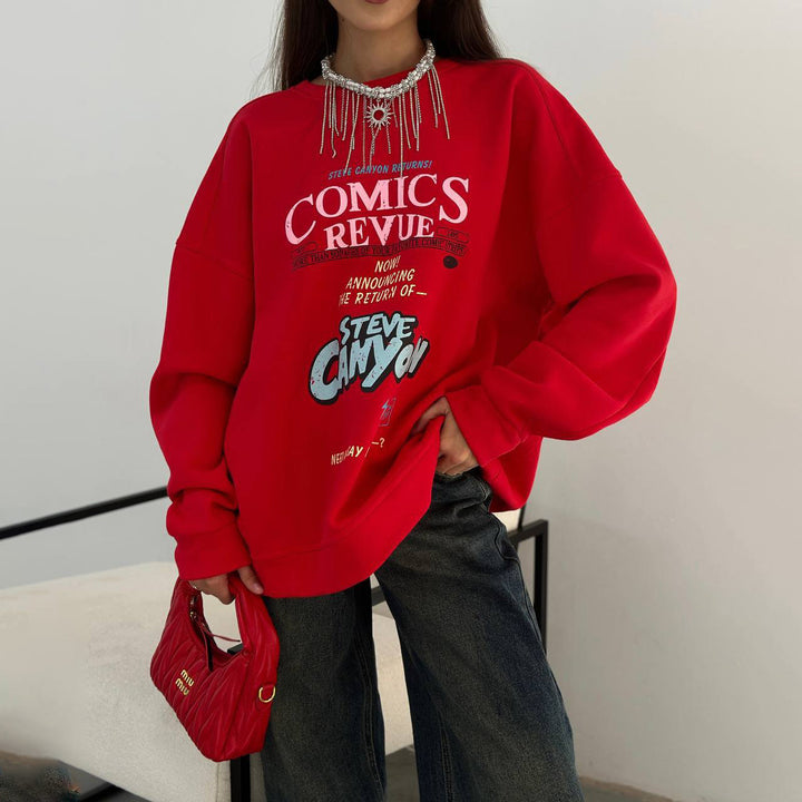 Damen Oversized Sweatshirt mit auffälligem Grafikdruck Drune