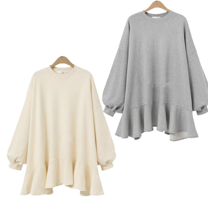Damen Oversized Sweatshirtkleid mit voluminösem Rüschensaum Drune