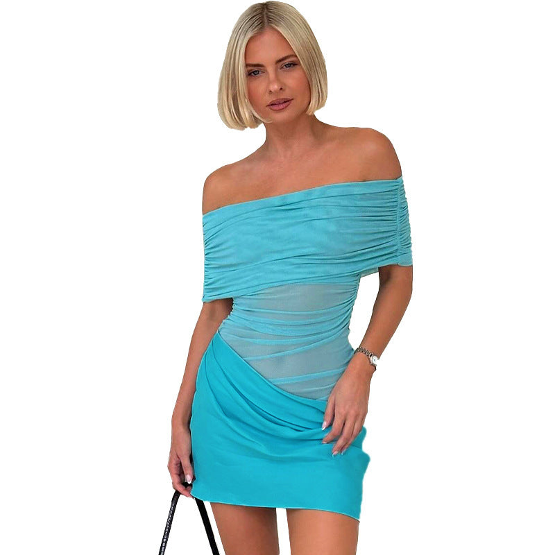 Damen Off-Shoulder Mini-Kleid mit Rüschendetails und figurbetonter Silhouette Drune