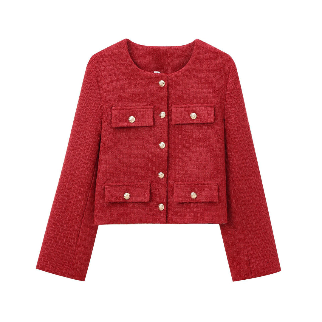 Damen elegante Blazerjacke im strukturierten Tweed-Design mit dekorativen Knopfdetails Drune