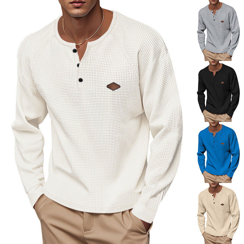 Herren Langarm-Henley-Shirt aus atmungsaktivem Baumwollmix mit strukturiertem Design Drune