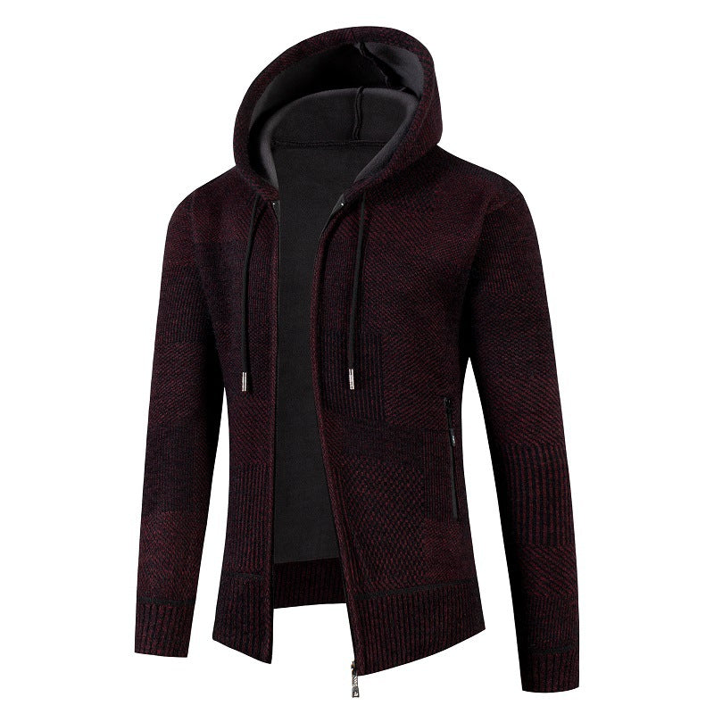 Herren Strickjacke mit gefütterter Kapuze und modernem Waffelmuster Drune