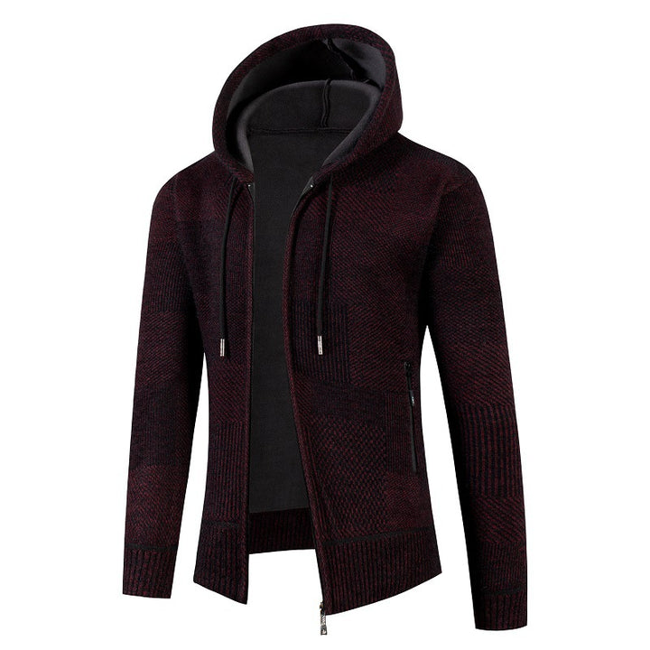 Herren Strickjacke mit gefütterter Kapuze und modernem Waffelmuster Drune