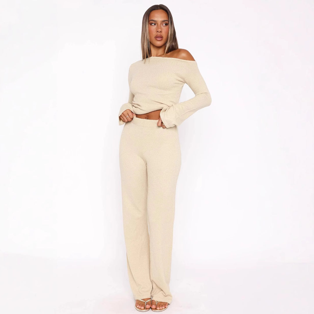 Damen Elegantes Lounge-Set mit asymmetrischem Oberteil und weitem Bein Drune