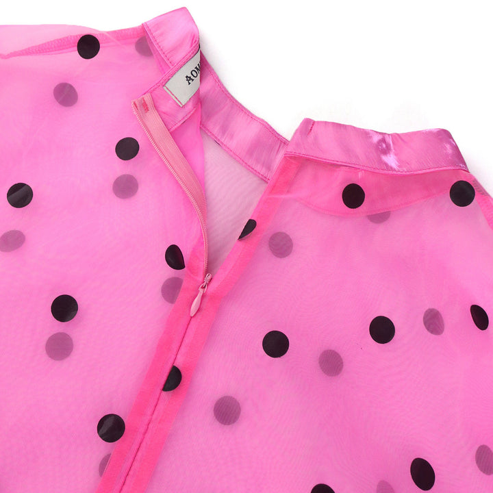 Damen durchsichtiger Polka-Dot Mini-Kleid mit Rüschensaum Drune