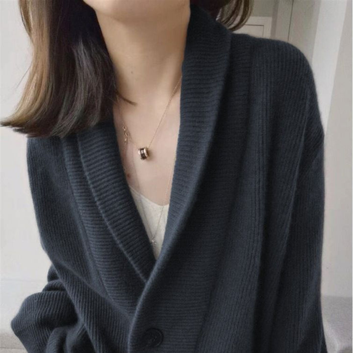 Damen Grobstrickcardigan mit großzügigem Schnitt und klassischem Revers Drune