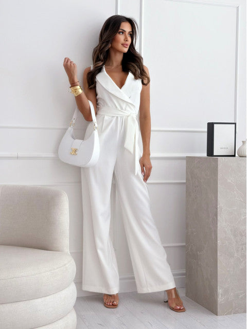 Damen eleganter Jumpsuit mit Wickeldesign und weitem Bein Drune