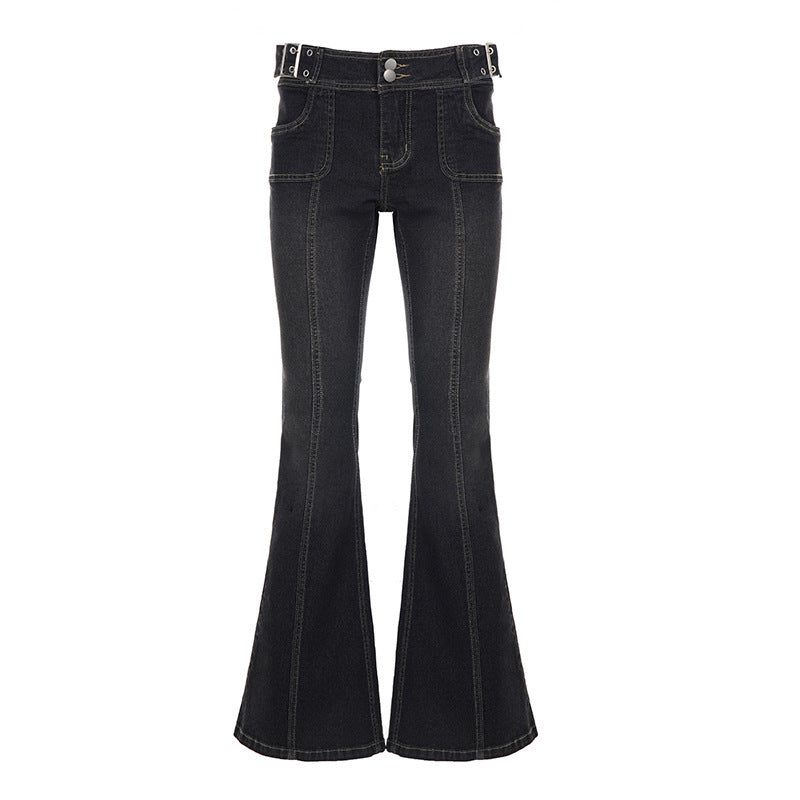 Damen Flared Jeans mit modischen Steppnähten und anpassbarem Bund Drune