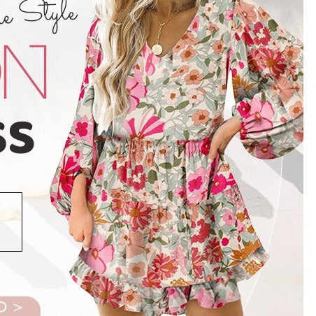 Damen Kurzarm Kleid mit voluminösen Puffärmeln Drune