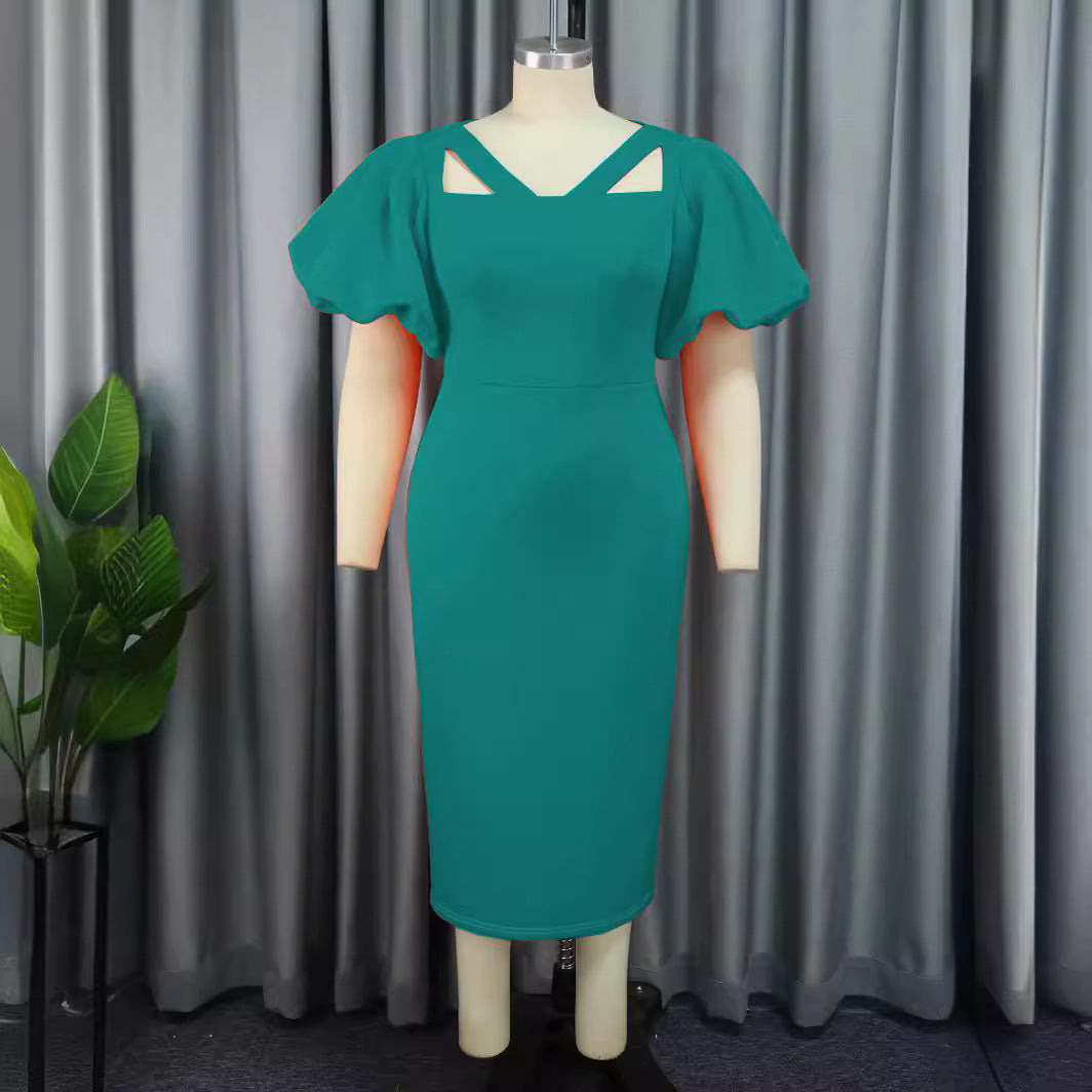 Damen figurbetontes Kleid mit innovativen Puffärmeln und aufregendem Schnitt Drune