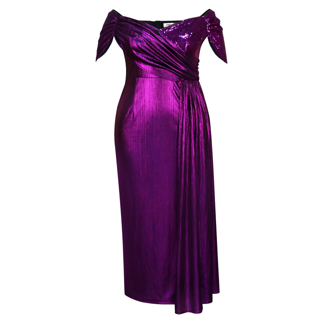Damen glamouröses Abendkleid mit glänzendem Oberteil und eleganter Drapierung Drune