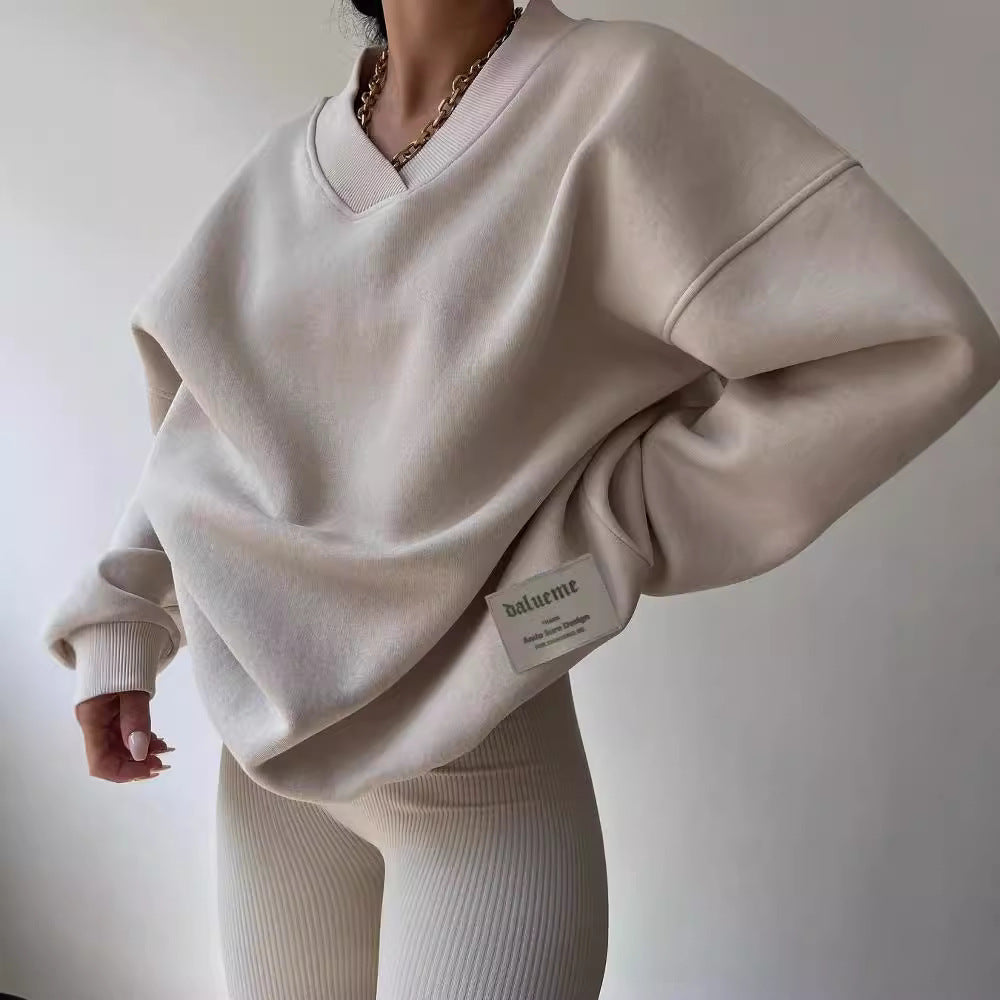 Damen Oversize Sweatshirt mit V-Ausschnitt und gemütlichem Schnitt Drune