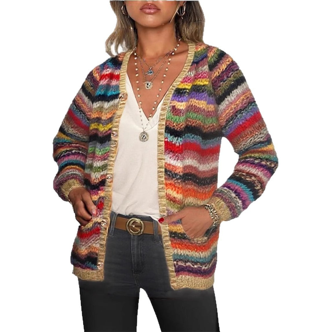 Damen Farbige Strickjacke mit Fransen Drune