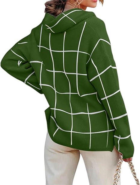 Damen Kariertes Hoodie mit Taschen und lässigem Schnitt Drune