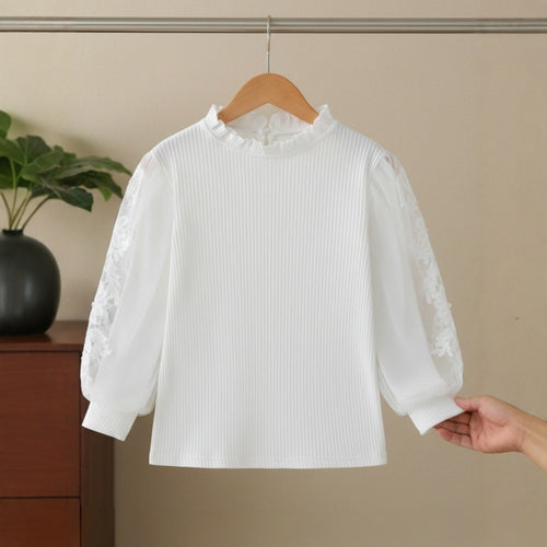 Mädchen Bluse mit Puffärmeln und floralem Spitzenbesatz Drune
