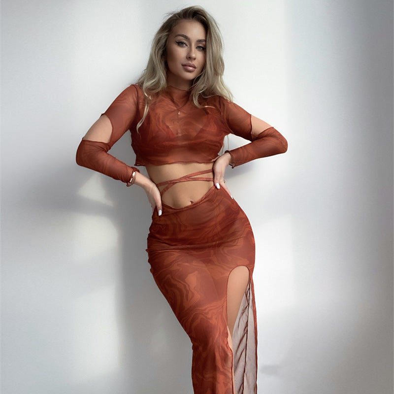 Damen Oberteil und Rock-Set mit transparentem Design und modernen Cut-Outs Drune