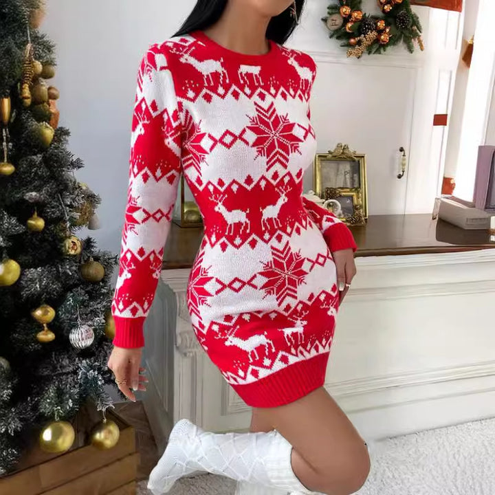 Damen Strickkleid mit Norweger-Muster und engem Schnitt Drune