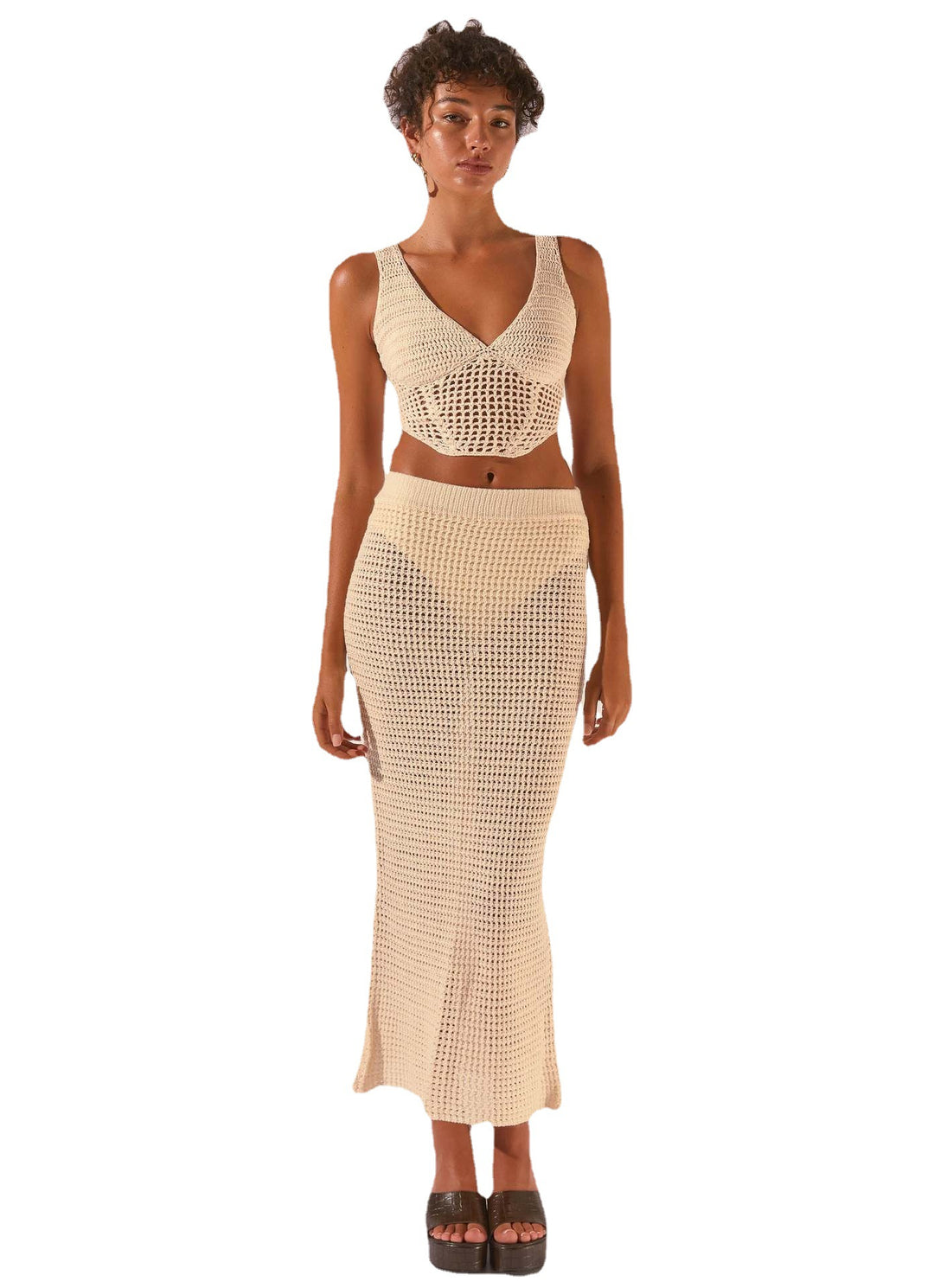 Damen gehäkeltes Crop-Top und Maxirock-Set Drune