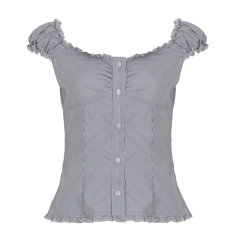 Damen Crop-Oberteil mit Rüschen und Knopfdetails Drune