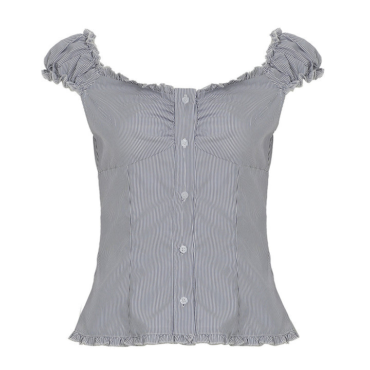 Damen Crop-Oberteil mit Rüschen und Knopfdetails Drune