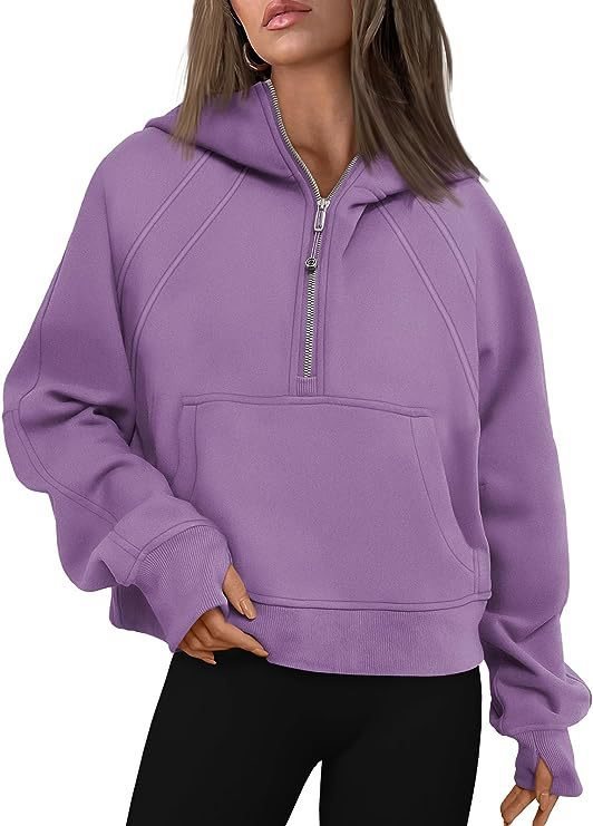 Damen Kapuzenpullover mit halbem Reißverschluss und praktischer Kängurutasche Drune