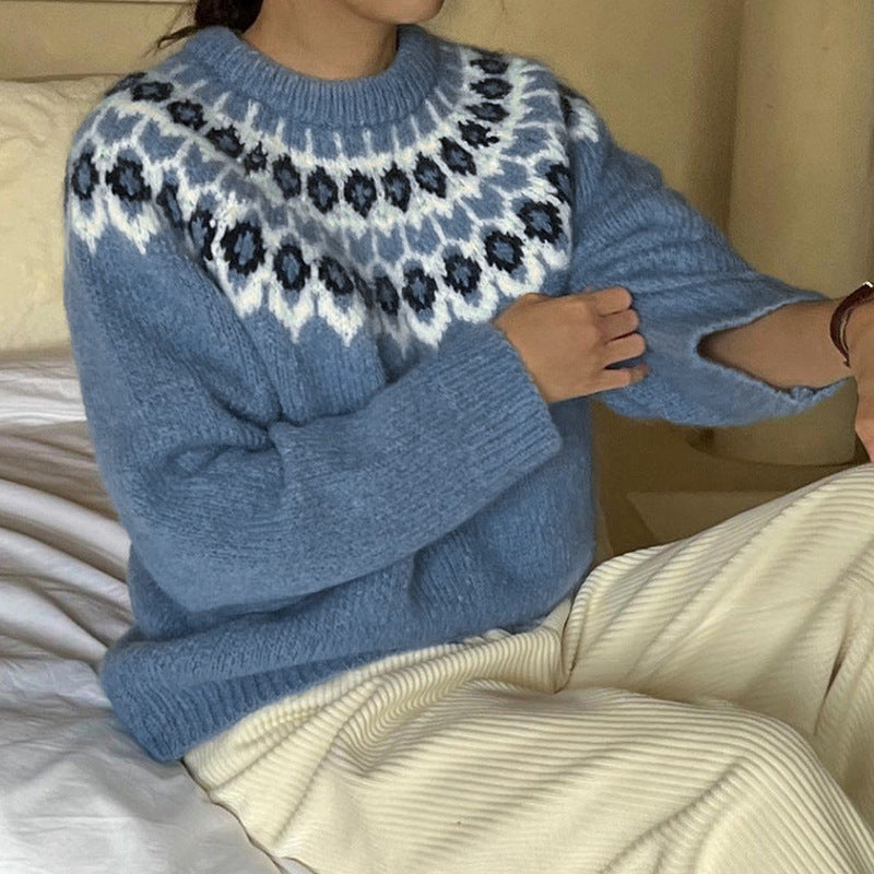 Damen Strickpullover mit traditionellem Norwegermuster Drune