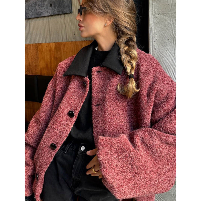 Damen Oversize Strickjacke mit hohem Kragen und Knopfdetails Drune
