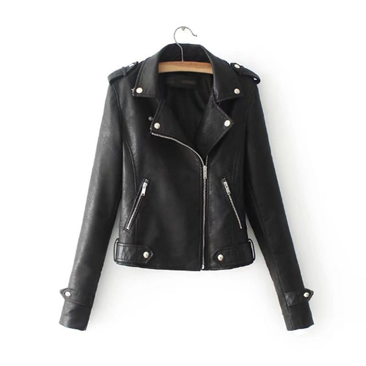 Damen Kunstleder Bikerjacke mit asymmetrischem Reißverschluss und dekorativen Nieten Drune