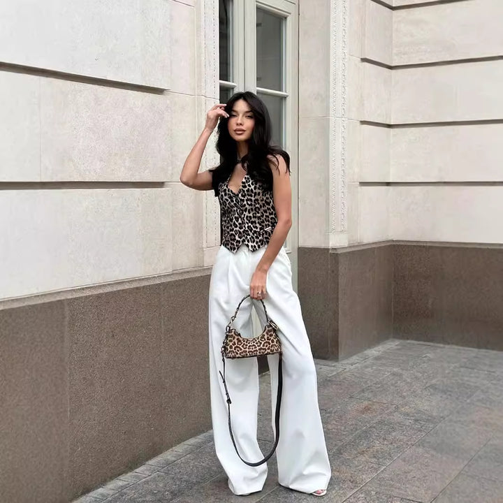 Damen Elegante Weste mit Knopfleiste und animalischem Muster Drune