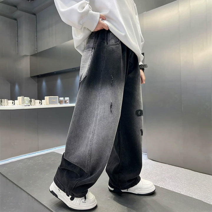 Herren weit geschnittene Denim-Hose mit stylischem Grafikdruck Drune