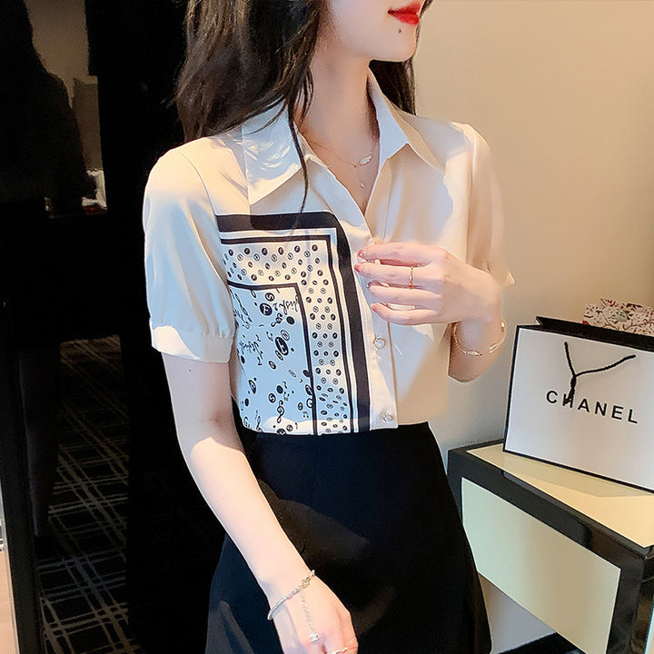 Damen Bluse mit Kunstmotiv und eleganten Kurzärmeln Drune