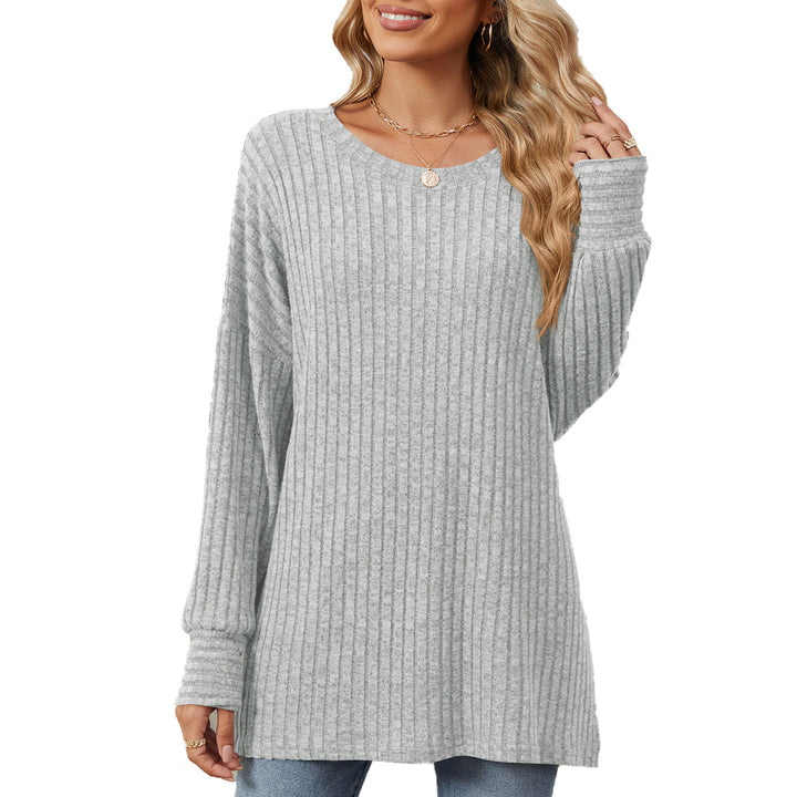 Damen gestreifter Sweatshirt mit lockerem Schnitt und feiner Rippstruktur Drune