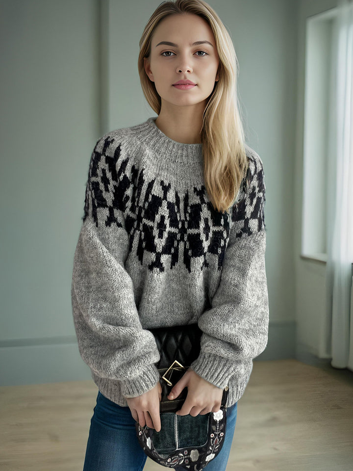 Damen gemütlicher Pullover mit modernem Norweger-Muster Drune