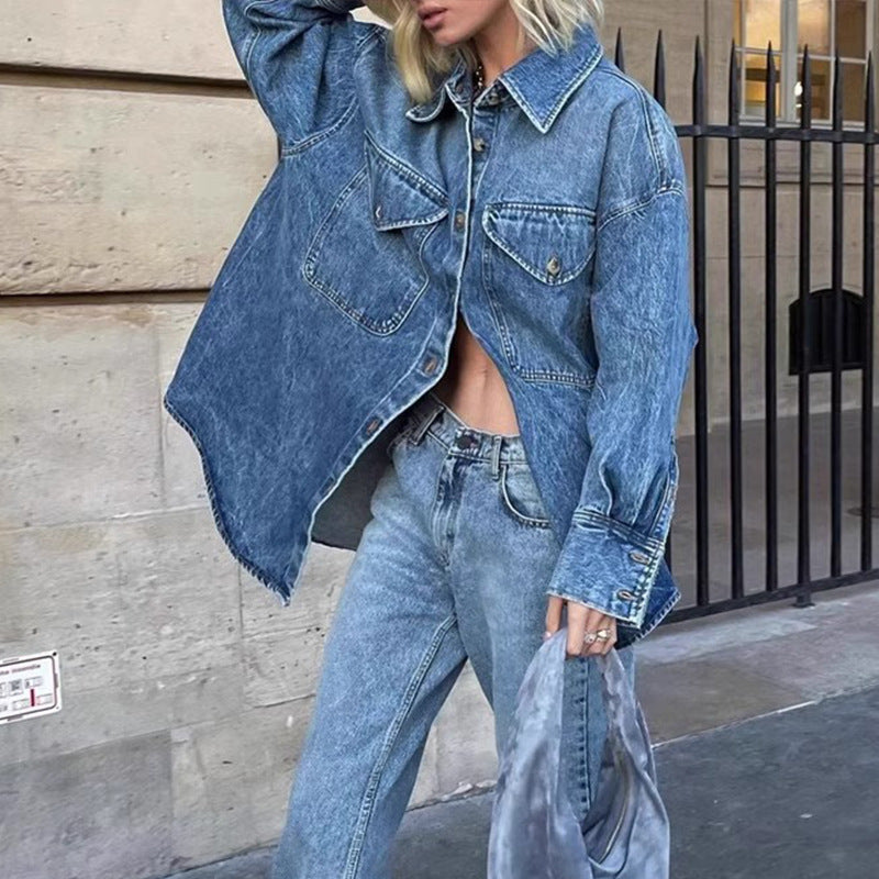 Damen lässige Overshirt-Jacke aus hochwertigem Denim Drune