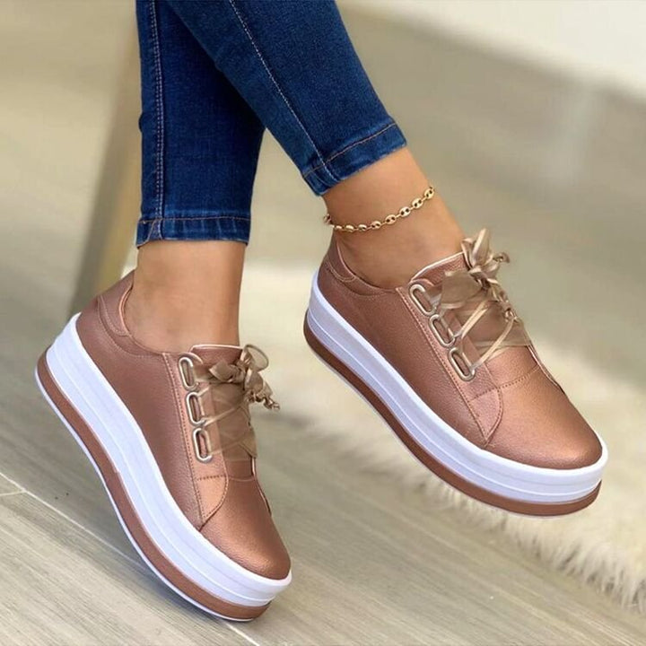 Damen komfortable Plateau-Sneaker mit elegantem Metallic-Obermaterial Drune