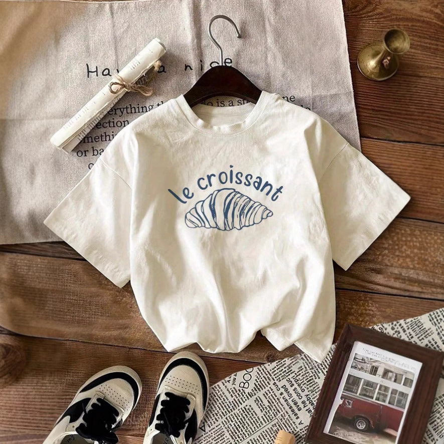 Damen Casual Grafik T-Shirt mit Croissant Design Drune