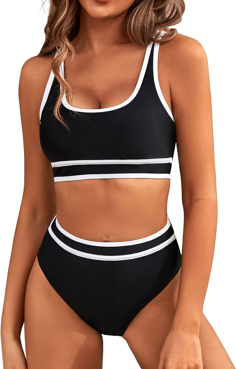 Damen Sportliches Bikini-Set mit breiten Trägern und hohem Schnitt Drune