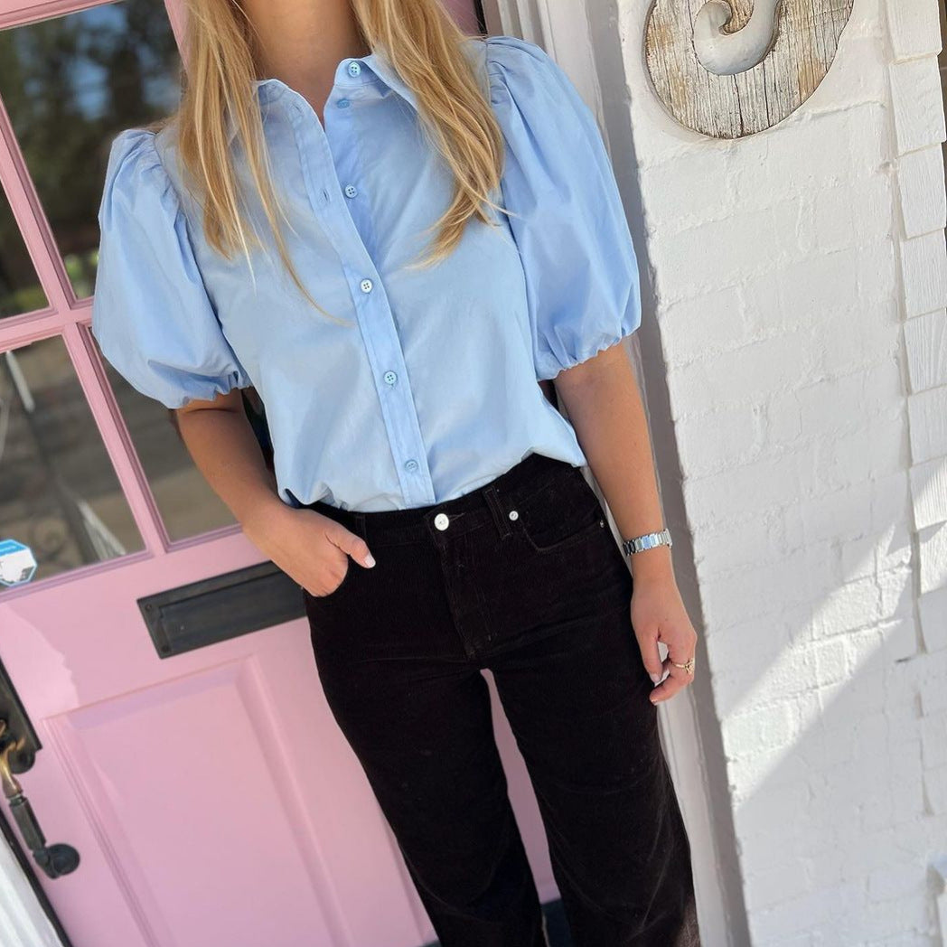 Damen Bluse mit Puffärmeln und klassischem Kragen Drune