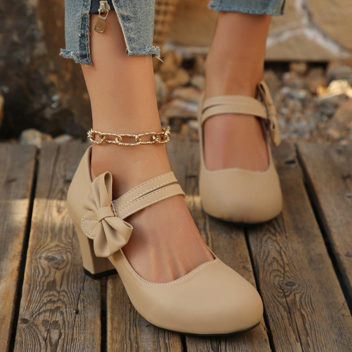 Damen Mary Jane Pumps mit modischer Schleifenapplikation und glänzender Oberfläche Drune